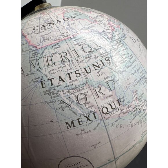 Vintage Globe Terrestre Geographes - Editures Paris France With Metal Stand - Picture 10 of 10